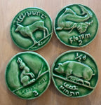 Handcrafted Ceramic Irish Coin Tiles: Animal Series, Set of 4