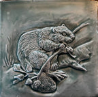 6" Handmade bas -relief ceramic beaver tile