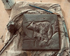 6" Handmade bas -relief ceramic Momma bear and cub  tile