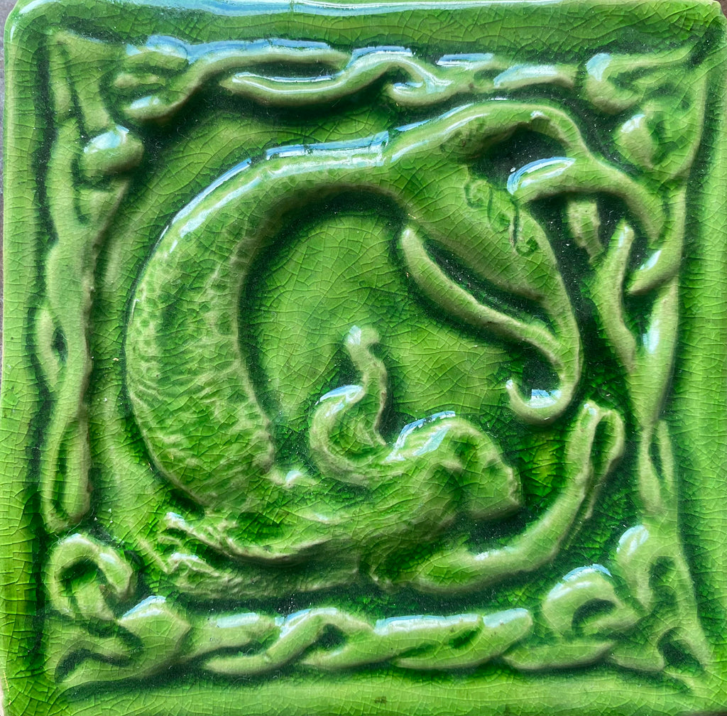 4"Handmade Celtic Mermaid ceramic bas relief tile in crackle apple  glaze( other glaze options available)