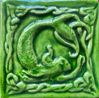 4"Handmade Celtic Mermaid ceramic bas relief tile in crackle apple  glaze( other glaze options available)