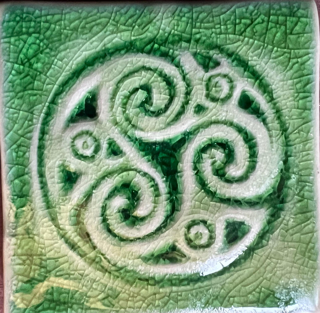 2"Handmade Irish Ceramic Tile – Celtic Triskelion Spiral Design | Celtic Art Wall Tile | UK & EU Shipping