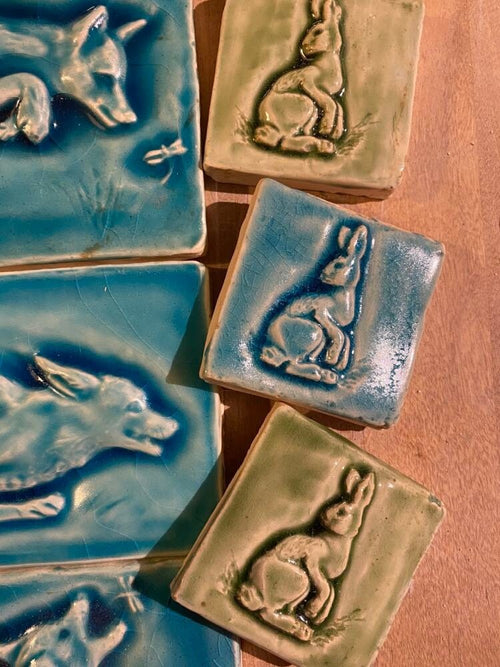 2"Ceramic accent tile with bas relief Irish Hare