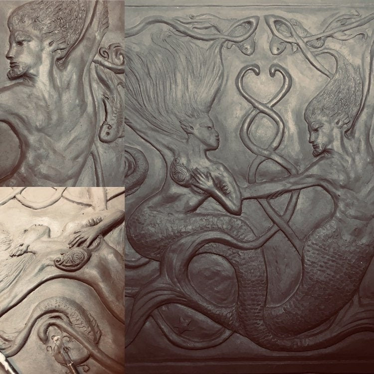 12"Mythical Mermaid and Mermen  Backsplash tile with Celtic border (size approx16" with Border tiles)