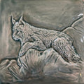 6" Handmade bas -relief ceramic Majestic bob cat tile