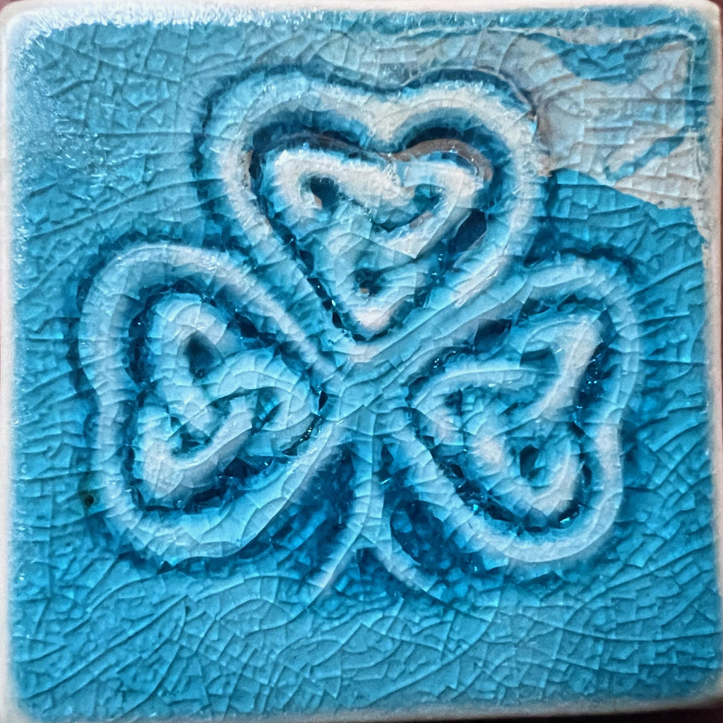 2"Celtic Shamrock Handmade Ceramic Tile | Irish Good Luck Symbol