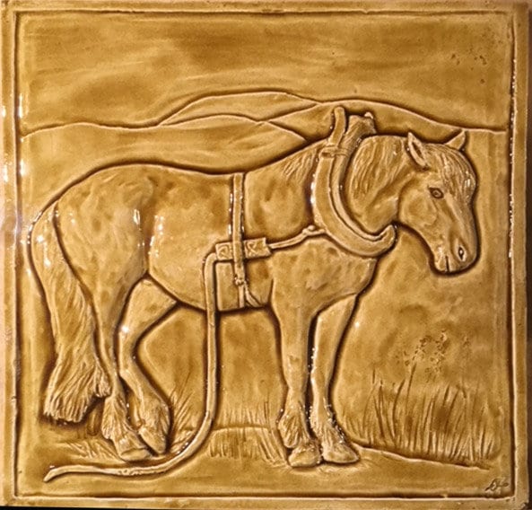 Handmade Plough Horse Backsplash Tile: Wheat Glaze Celtic Border