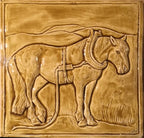 Handmade Plough Horse Backsplash Tile: Wheat Glaze Celtic Border
