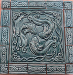 Handmade Ceramic Fish Tile Backsplash: Celtic Border, Turquoise Glaze