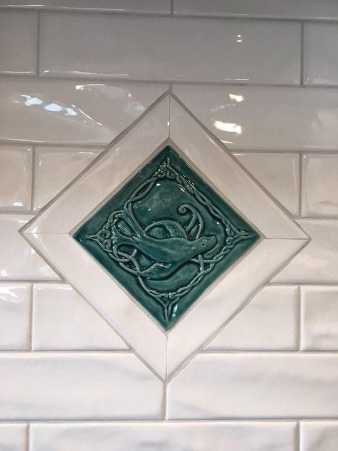 Handmade Celtic Selkie Tile: Turquoise Ceramic Bas Relief