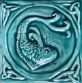 4"Handmade ceramic Celtic Fish tile in Turquoise  Glaze