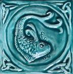 4"Handmade ceramic Celtic Fish tile in Turquoise  Glaze