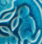 6"Crackle blue Celtic bunnies ceramic tile in stoneware clay .