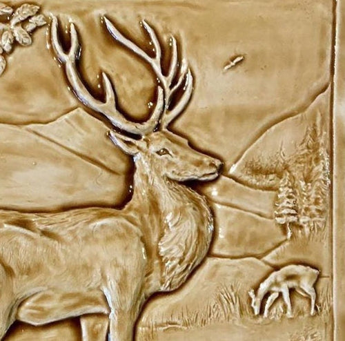 12" The majestic Stag Backsplash in caramel Glaze.