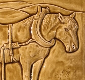 12" Resting Plough horse Backsplash tile in wheat glaze