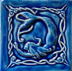 Handmade Celtic Mermaid Tile: Crackle Glaze Ceramic Bas Relief