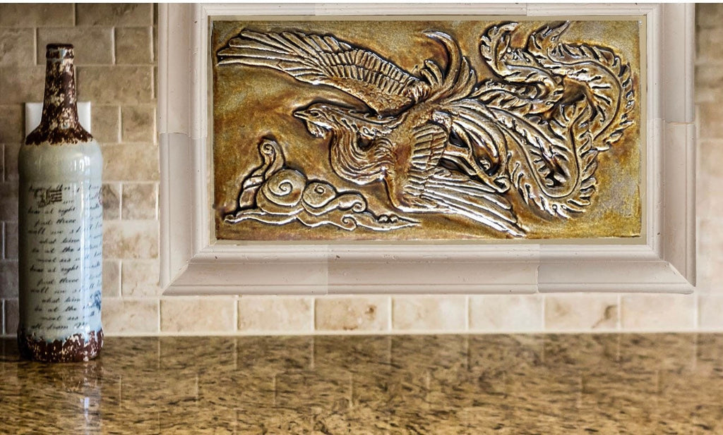 Ceramic Phoenix tile in a Burnt Sienna Glaze