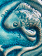 4"Handmade ceramic Celtic Fish tile in Turquoise  Glaze