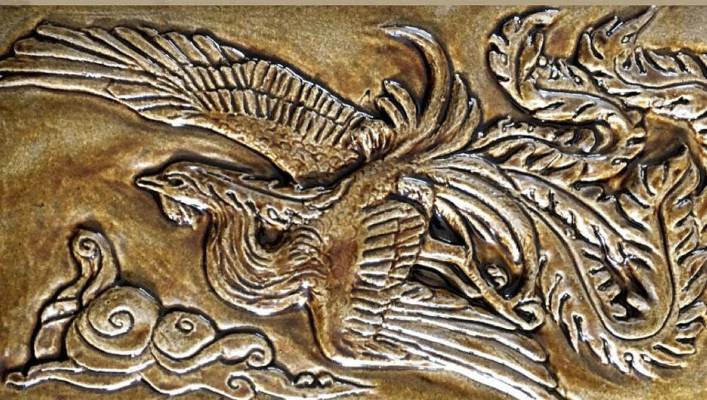 Ceramic Phoenix tile in a Burnt Sienna Glaze