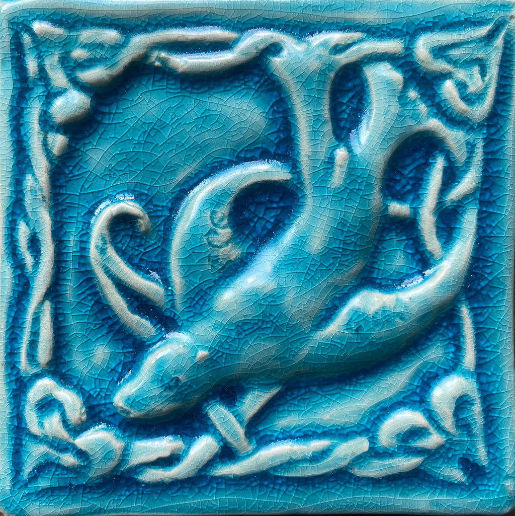 Handmade Celtic Seal Tile: Turquoise Selkie Bas Relief (4 inch)