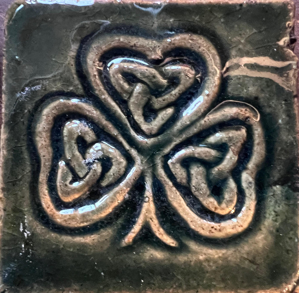 2"Celtic Shamrock Handmade Ceramic Tile | Irish Good Luck Symbol