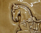 Ceramic bas relief Chinese Warrior Horse in Caramel glaze