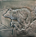 6" Handmade bas -relief ceramic Momma bear and cub  tile
