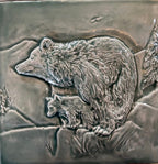 6" Handmade bas -relief ceramic Momma bear and cub  tile