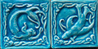 Handmade Celtic Selkie Seal Tile: Crackle Blue Glaze, 4" Ceramic Bas Relief