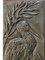 Ceramic Elegant Heron, 8″ x 24″ in Grey green glaze.