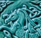 Handmade Celtic Seahorse ceramic bas relief tile in Turquoise  glaze. 6'X6' Left facing