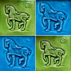 Ceramic bas relief Chinese Warrior Horse in Caramel glaze