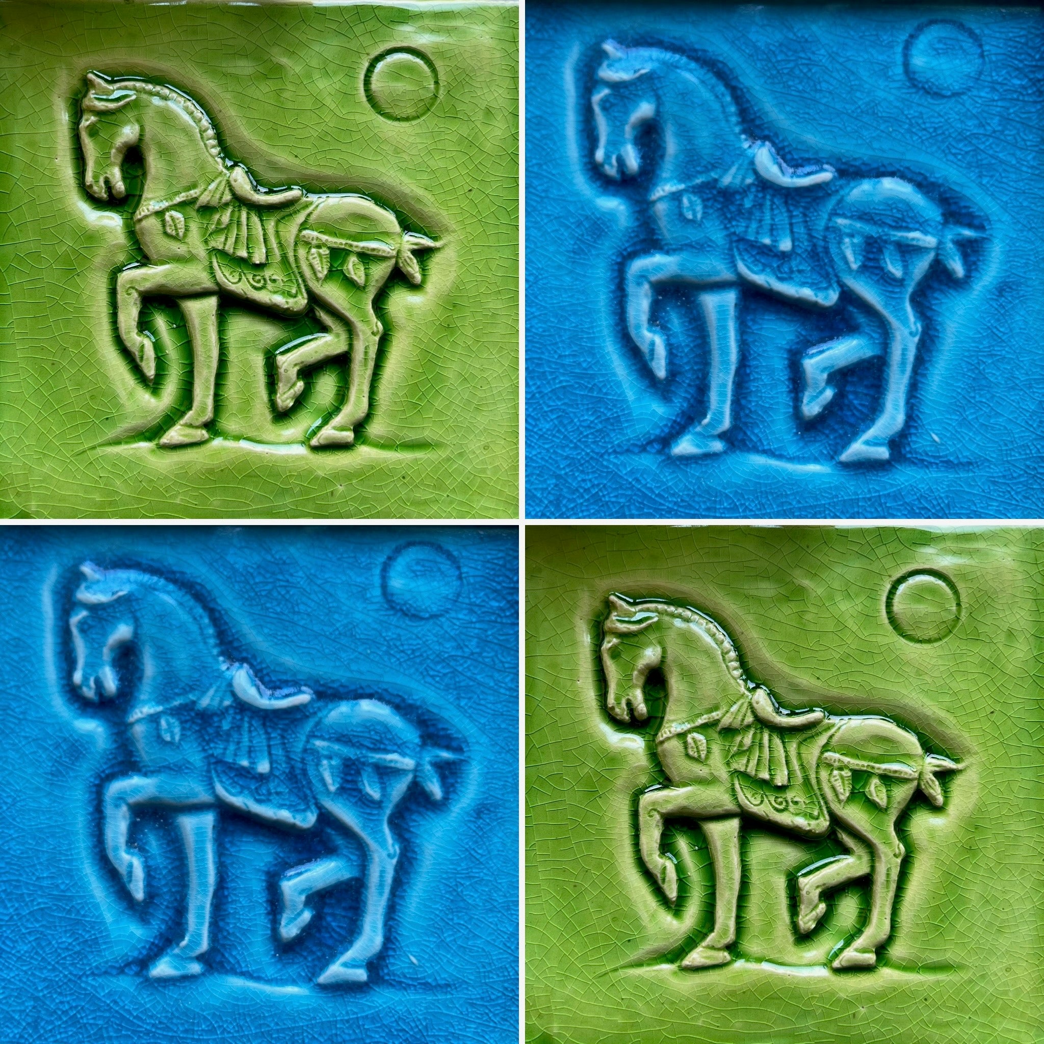 Ceramic bas relief Chinese Warrior Horse in Caramel glaze