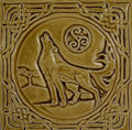 Handmade Celtic wolf ceramic tile