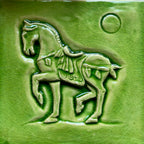 Ceramic bas relief Chinese Warrior Horse in Caramel glaze