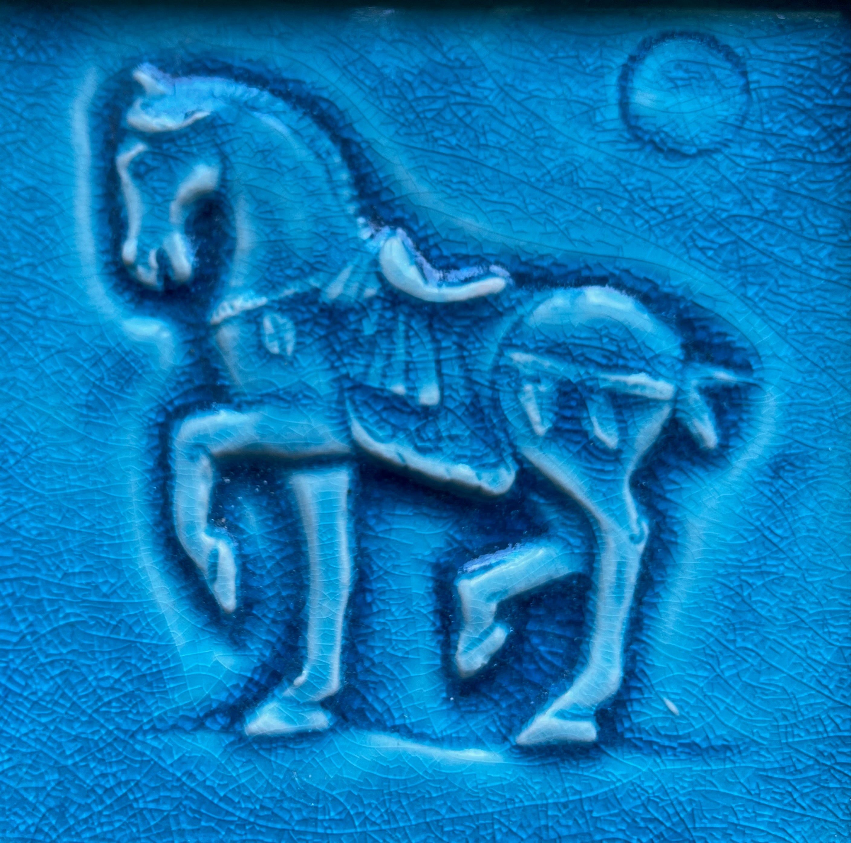 Ceramic bas relief Chinese Warrior Horse in Caramel glaze