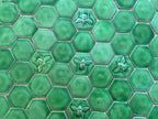 Handmade Crackle Green Bee Tile: Stoneware Hexagon Deco