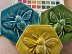 Handmade Crackle Green Bee Tile: Stoneware Hexagon Deco