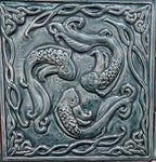 Handmade Ceramic Fish Tile Backsplash: Celtic Border, Turquoise Glaze