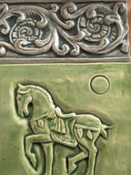 Ceramic bas relief Chinese Warrior Horse in Caramel glaze