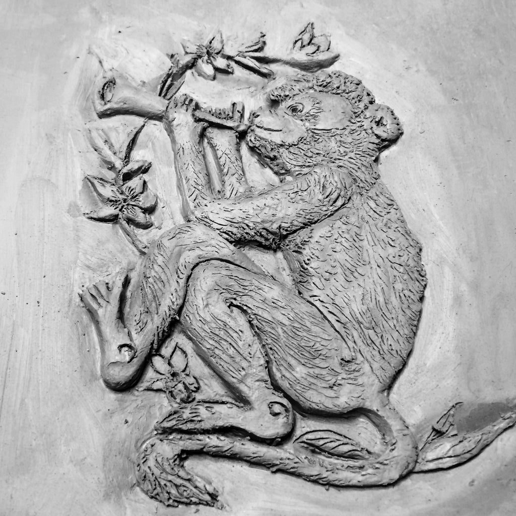 Handmade Chinese Monkey  ceramic bas relief tile