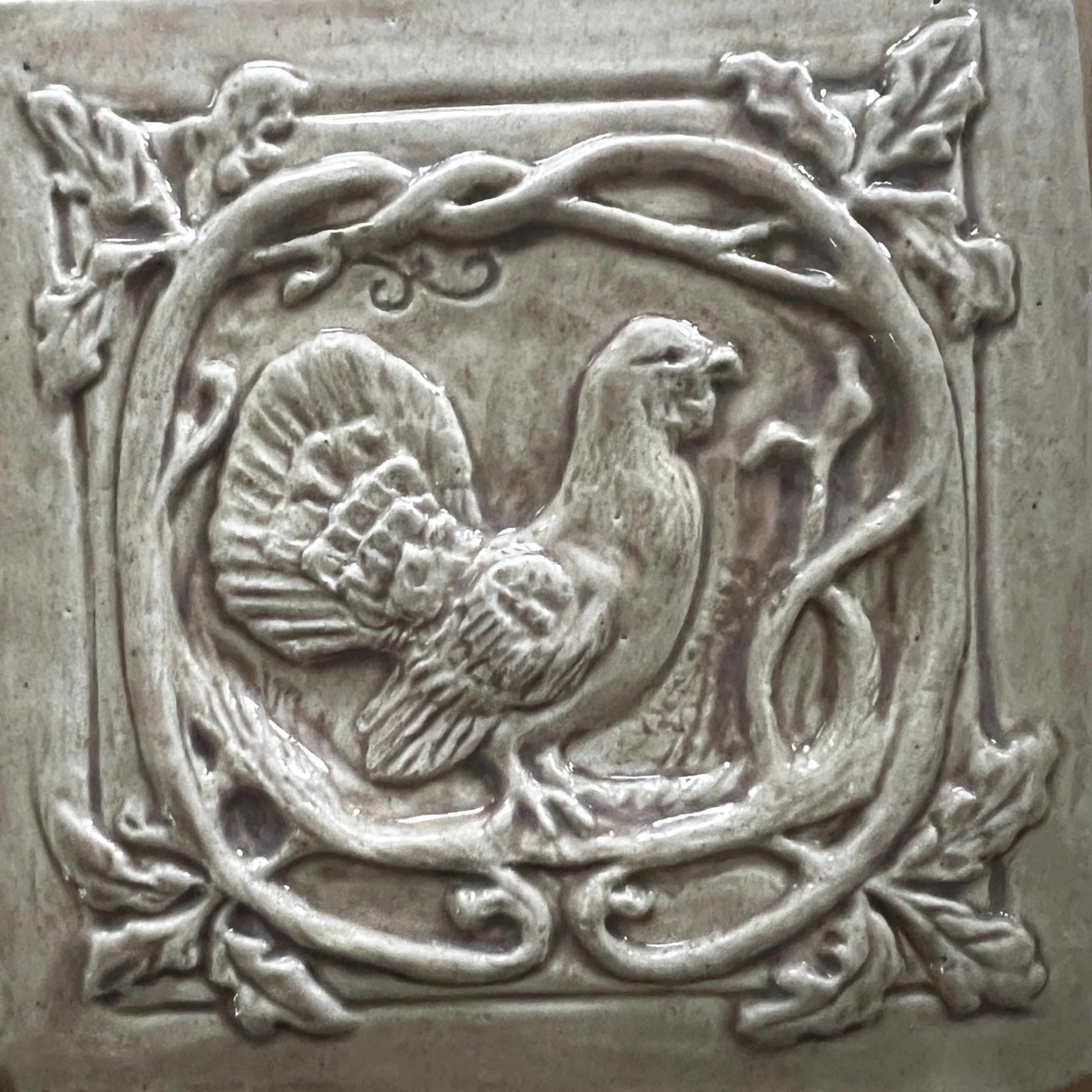 Art Nouveau Grouse Tile – Handmade Stoneware Ceramic Tile