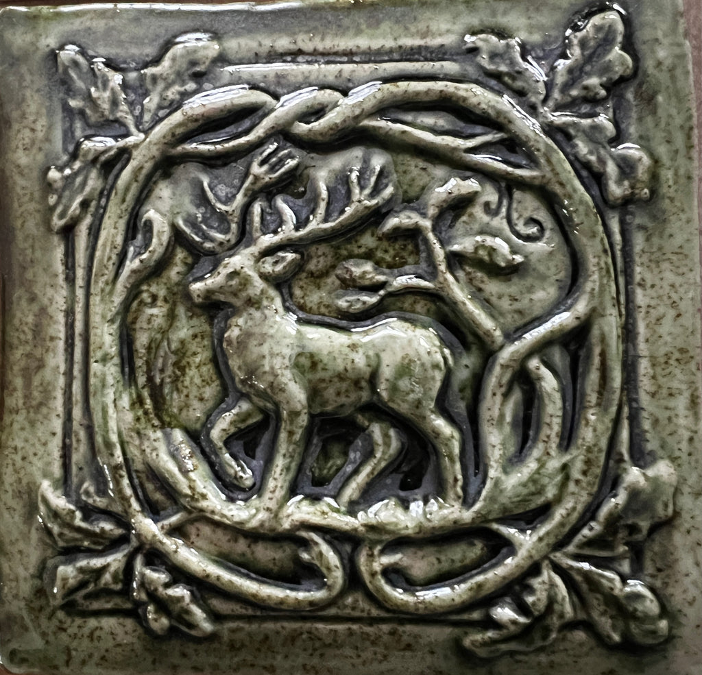 Art Nouveau Stag Tile – Handmade Stoneware Ceramic Tile
