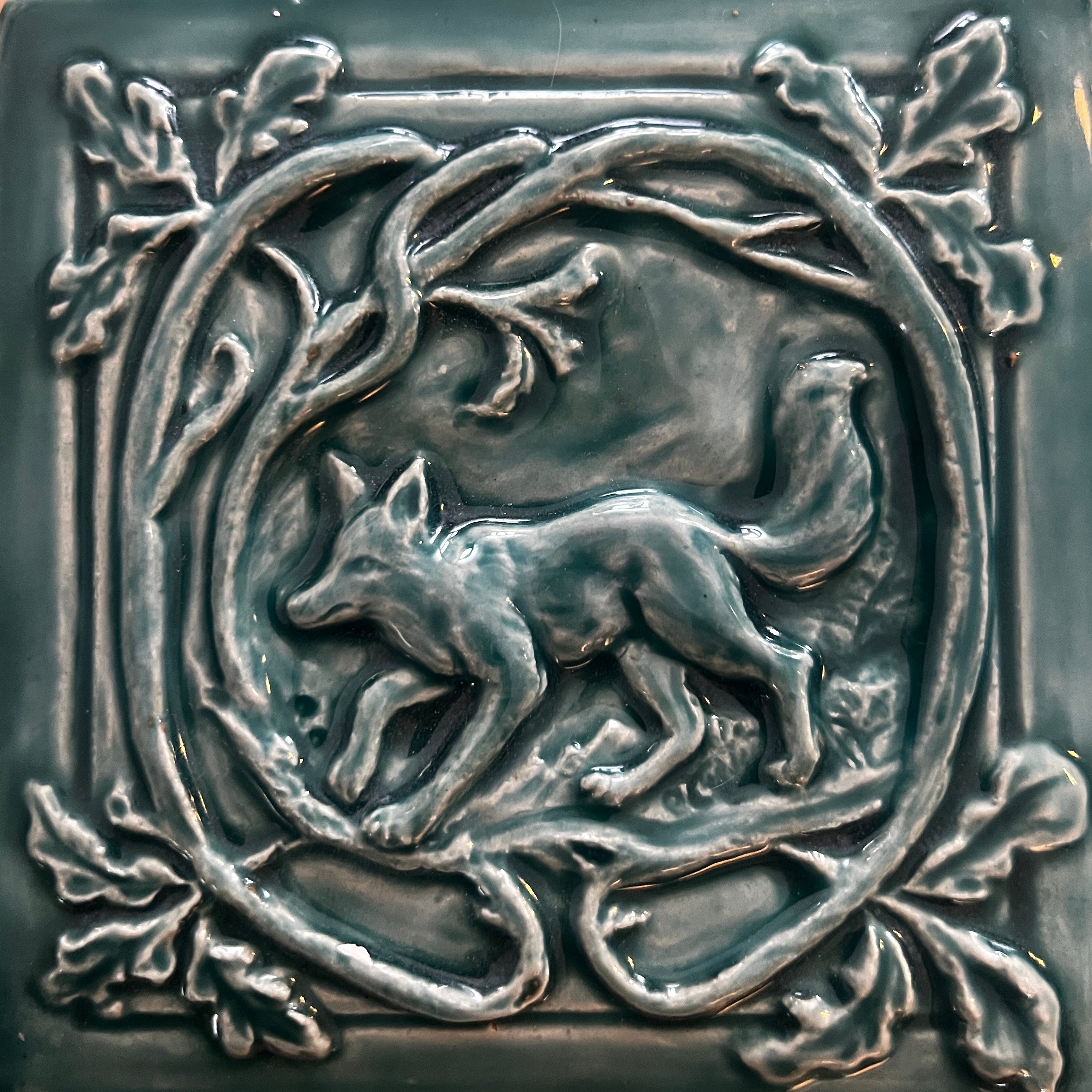 Art Nouveau Fox Tile – Handmade Stoneware Ceramic Tile