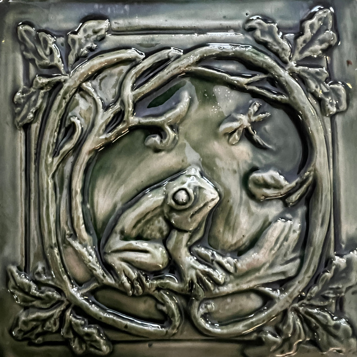 Art Nouveau Frog Tile – Handmade Stoneware Ceramic Tile