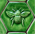Handmade Crackle Green Bee Tile: Stoneware Hexagon Deco