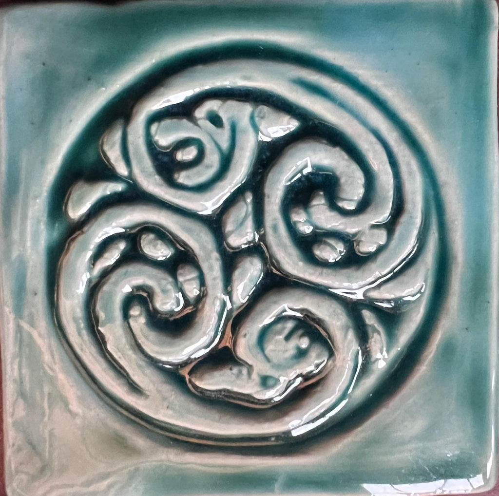 2"Celtic Dragon Spiral Handmade Ceramic Tile ,Wall Art | UK & Europe Delivery