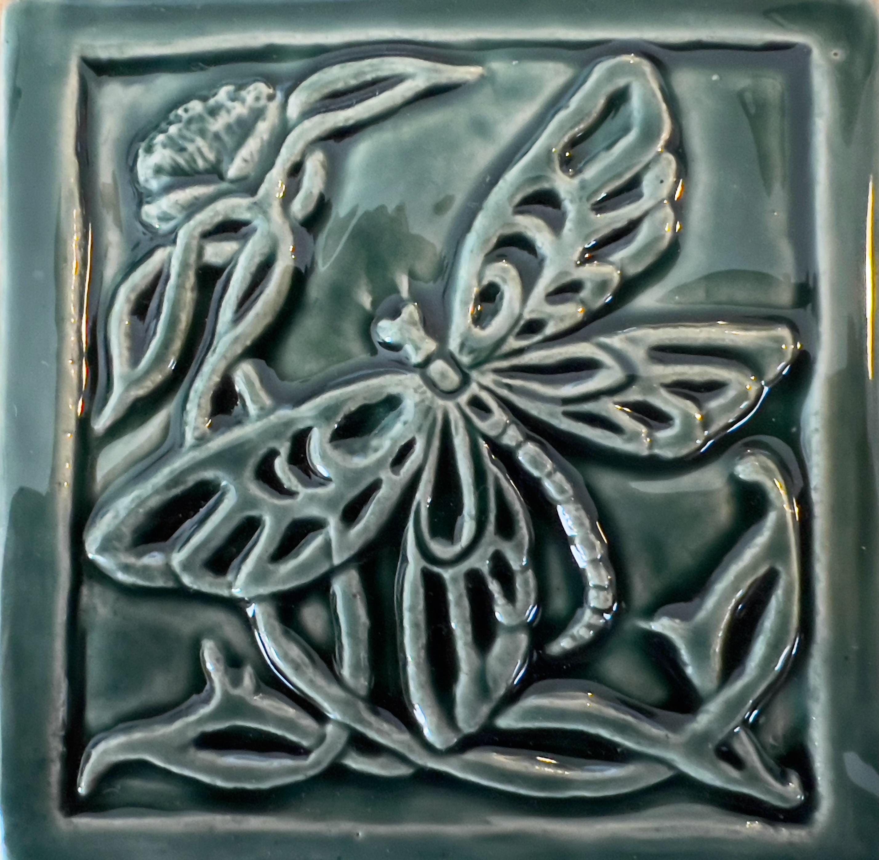 Hand-made Arts and Crafts Style 4" Butterfly tile