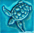 4”Ceramic sea Turtle tile in crackle blue