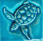 4”Ceramic sea Turtle tile in crackle blue
